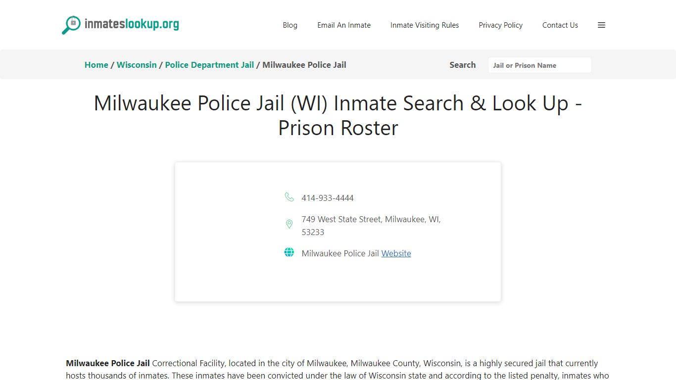 Milwaukee Police Jail (WI) Inmate Search & Look Up - Prison Roster